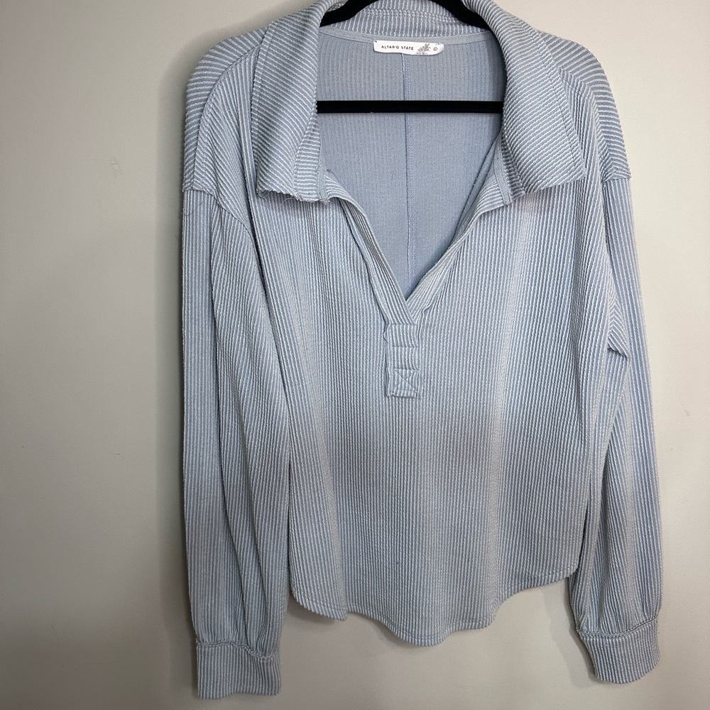 Altar’d State Blue Striped Long Sleeve Shirt